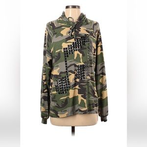 Lauren Moshi Camo Studded Music Note Pullover Hoodie Size Small